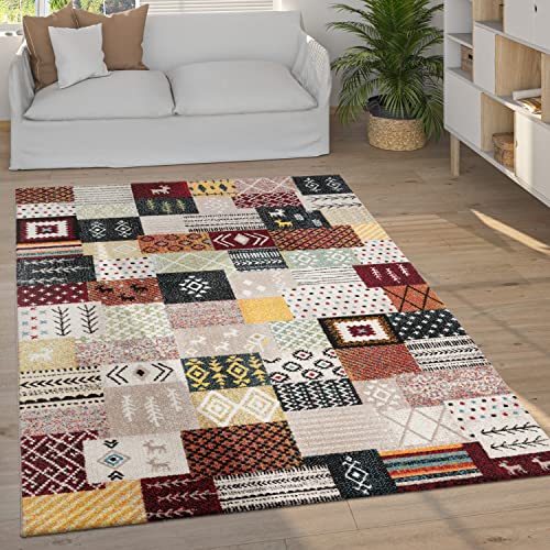 Alfombra salón pelo corto con motivo boho