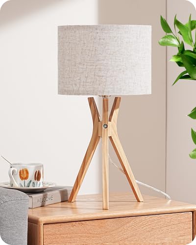 EDISHINE Lámpara de Mesa de Madera, Lámpara de Noche con Trípode,…