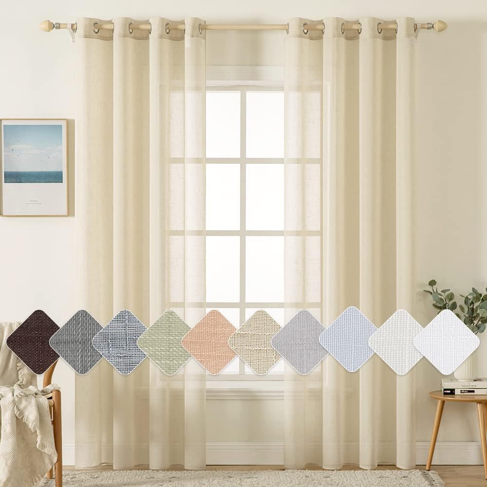 Cortinas visillo de lino beige